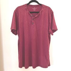 American Eagle Mens XXL Henley Shirt Short Sleeve Burgundy Maroon Slub Cotton